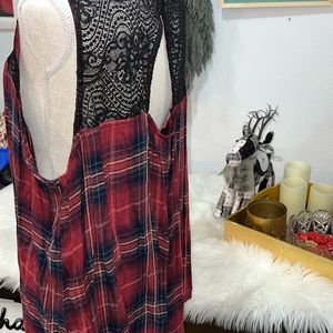Plaid/lace tank